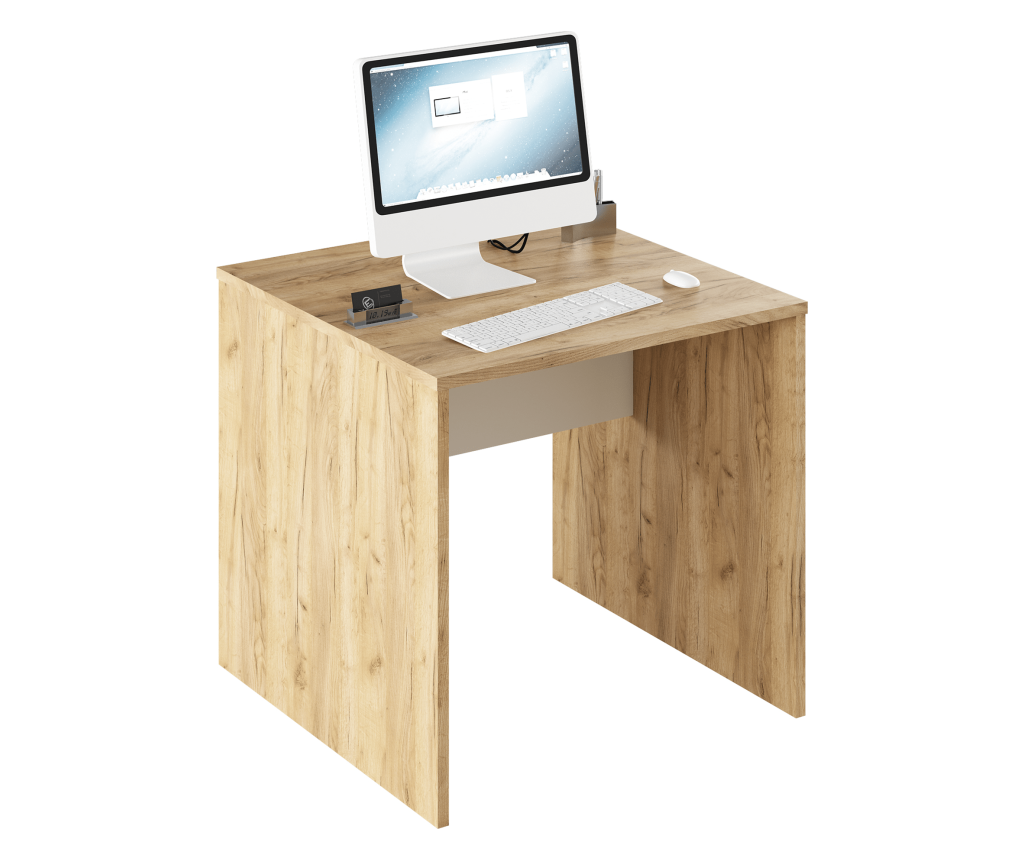 Pisalna miza Rioma, naravni hrast artisan in bela MDF, 80x80x76 cm