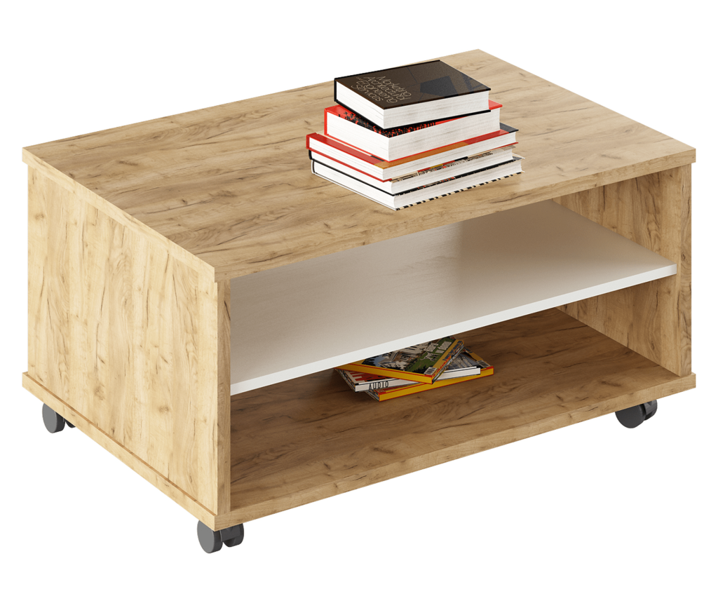 Τραπεζάκι σαλονιού Rioma, Natural Artisan Oak και White MDF, 90x60x45.2 cm