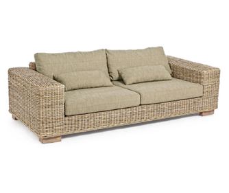 Leandro 220 cm natúr rattan 4 személyes kanapé bézs párnákkal