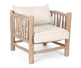 Fotelja od prirodnog drva sa Sahel krem jastucima 70 cm x 75 cm x 80 h