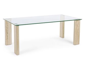 Dohányzóasztal természetes mdf lábakkal és üveglappal Arley 120 cm x 60 cm x 45 h