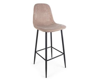 Barska stolica Irelia s naslonom, crne željezne noge i bež baršunasta presvlaka, 46 cm X 39 cm X 103 V X 76 V1