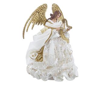 Figurina Inger din dantela alba si polirasina aurie Raffael 23x20x28 cm