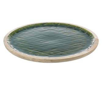 Set od 4 zelena tanjura od drva manga 35x3 cm