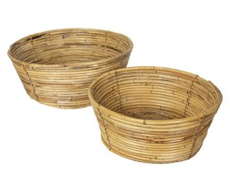 Set 2 okrasnih košar iz naravnega ratana Ø 47 cm x 19 h Ø 37 cm x 15 v