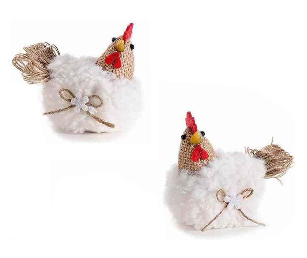 Σετ 2 Λευκές Φιγούρες Κότας 9x6x8 εκ.