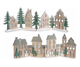 2 darabos karácsonyi falu dekoráció szett, 62x19,5 cm