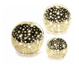 Set 3 krogel Zlate zvezde z led 10x9 cm, 13x12 cm, 15x14 cm