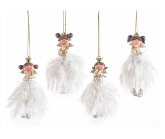 4 darabos fehér angyal karácsonyfa dísz szett, 12 cm