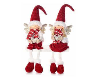 Porcelánból és piros fehér szövetből készült 2db angyalfigura készlet 17x12x41 cm