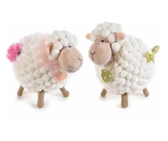 Set 2 Oite decorative din textil alb 13x18x18 cm