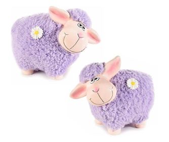 Set od 2 figurice ovce od keramike i ljubičaste tkanine 15x9x14 cm