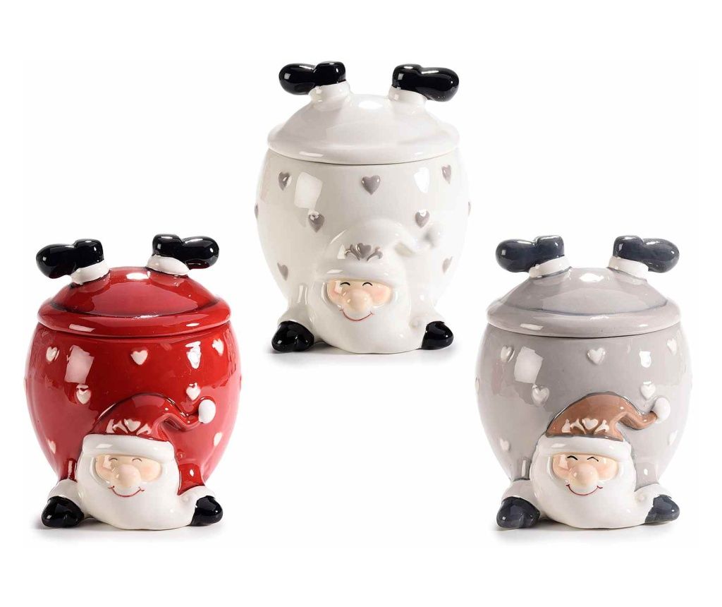 Set 3 borcane Mos Craciun alb 11x13x13.5 cm