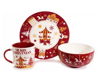 Vánoční porcelánový talíř, miska a hrnek 23x9,5x19,5 cm