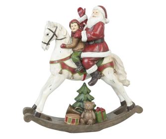 Figurina Calut pe balansoar cu Mos Craciun din polirasina antichizata 29x10x30 cm 0