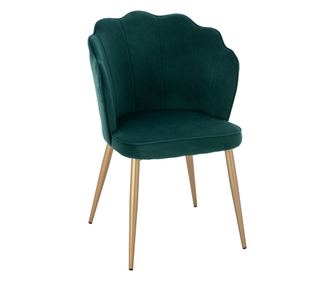 Scaun din catifea, cadru metalic, nuanta verde/auriu, 48x48x85 cm