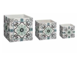 1 set 3 ghivece patrate din cermica max 14x14,5x13,7 cm - Floare