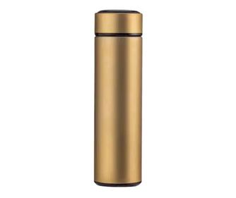Termos smart cu pereti dublii din inox si afisaj LED, indicator temperatura C, Auriu, 500 ml