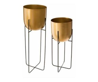 1 set 2 ghivece metalice aurii  pe stativ