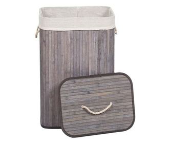 Cos pentru rufe, din bambus si material textil, 60 l, 40 x 30 x 50 cm, Grunberg BM023/GRI (gri)