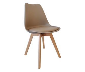 Set 4 scaune dining Sunny, polipropilena, piele ecologica, picioare lemn, cappuccino