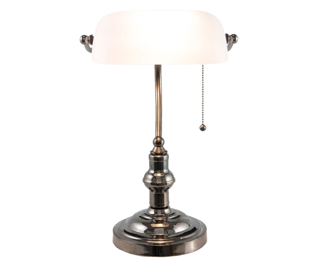 Bijela staklena siva metalna Tiffany stolna svjetiljka 27x23x42 cm