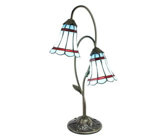 Tiffany plava i crvena staklena ukrasna svjetiljka s bazom od polirezina 35x18x61 cm