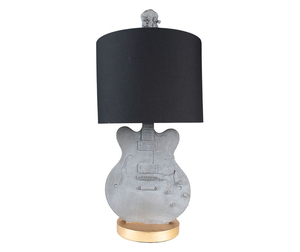 Szürke műgyanta gitár lámpa fekete lámpabúrával, 30x68 cm