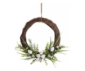Fából készült húsvéti koszorú fehér tojással díszítve 31 cm