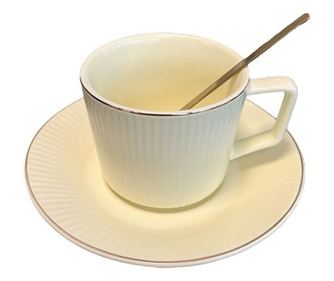 Set čaša, tanjurić i žlica, žuta boja, 200 ml