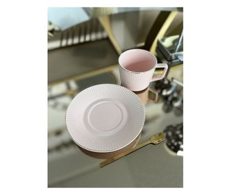 Set šalica, tanjurić i žlica, roze boje, 200 ml