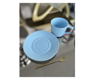 Set šalica, tanjurić i žlica, plava boja, 200 ml