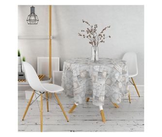 Fata de masa musama rotunda Bottigelli, Dolce Vita, Chalet, model inimioare, pvc, gri, diametru 140 cm, cod 4026/01