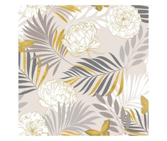 Fata de masa musama rotunda Bottigelli, Dolce Vita, model frunze palmier, flori de bujor si fluturi, pvc, multicolora, diametru