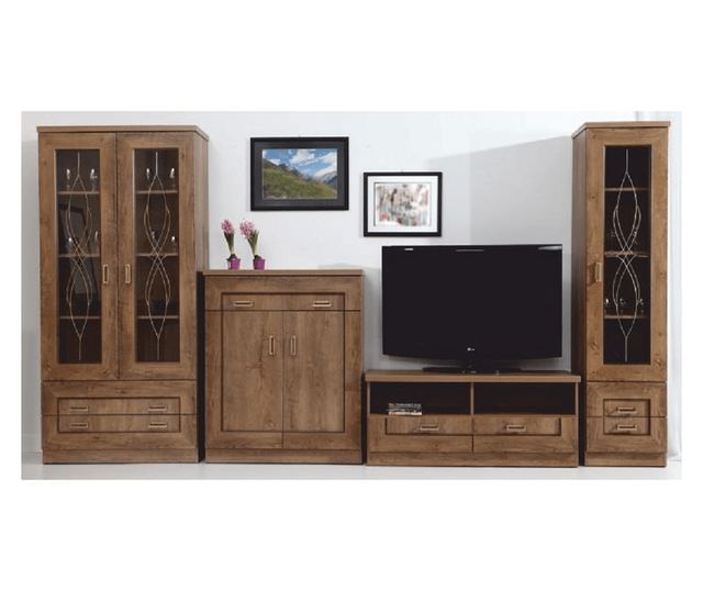 Vitrina mdf maro stejar lefkas Tedy 90x44x190.5 cm