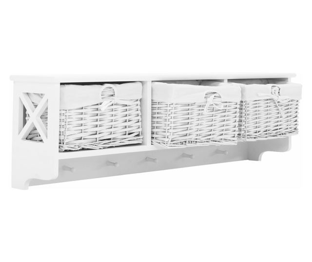Függesztett fapolc 3 kosár fehér Rafaello 100x30x20 cm