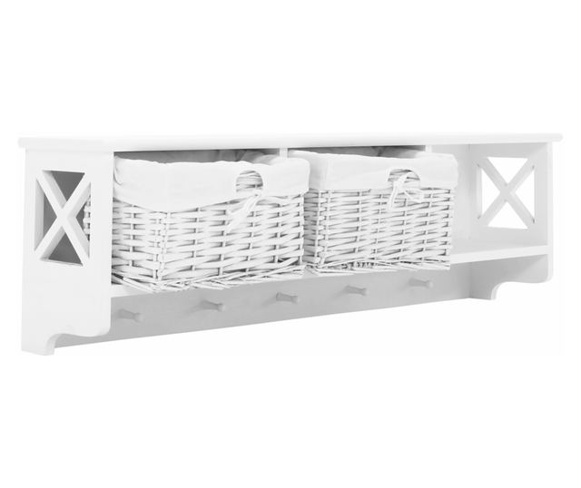 Függesztett fapolc 3 kosár fehér Rafaello 100x30x20 cm