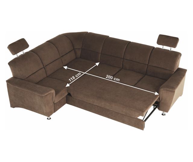 Kihúzható sarok barna textil kárpitozással bal Santiago 267x217x114 ccm