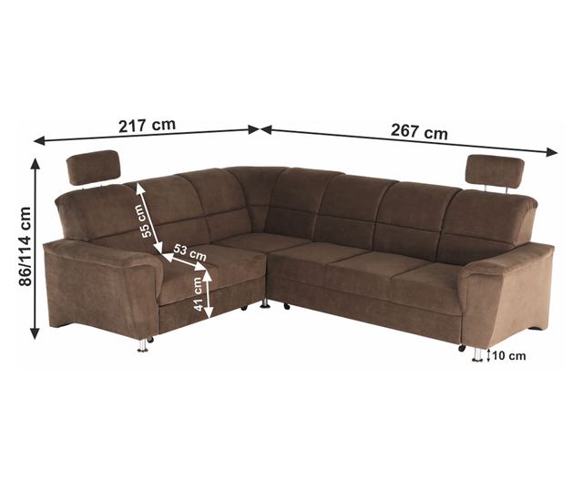 Kihúzható sarok barna textil kárpitozással bal Santiago 267x217x114 ccm