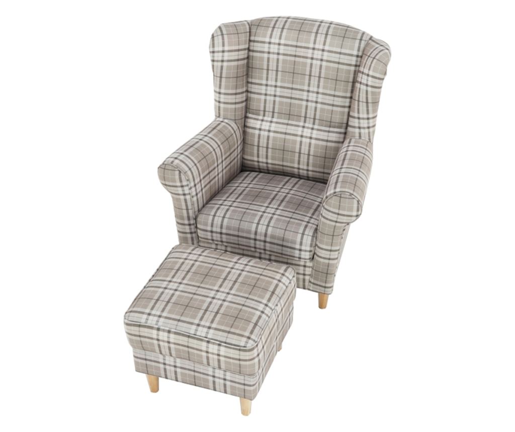 Set fotoliu cu taburet, din textil maro, Astrid, 86x72x105 cm - 7