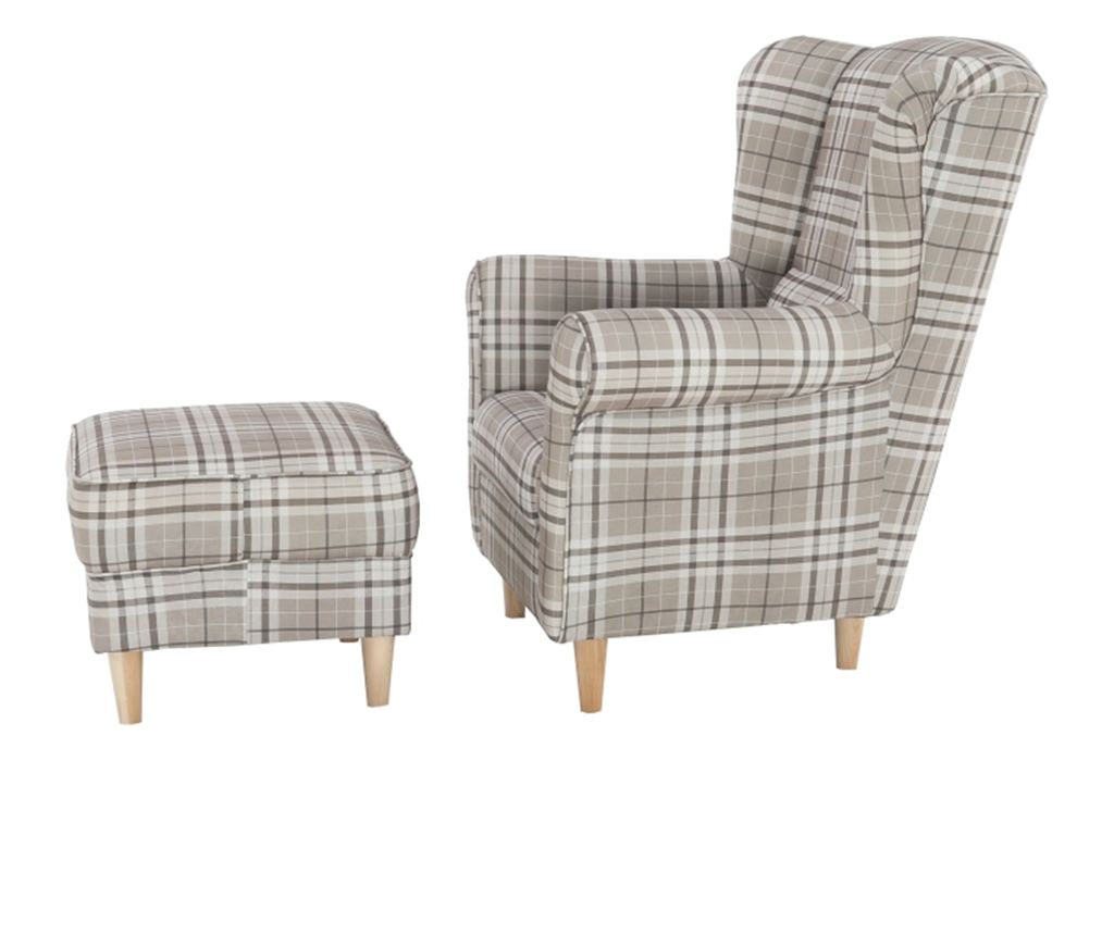 Set fotoliu cu taburet, din textil maro, Astrid, 86x72x105 cm - 8