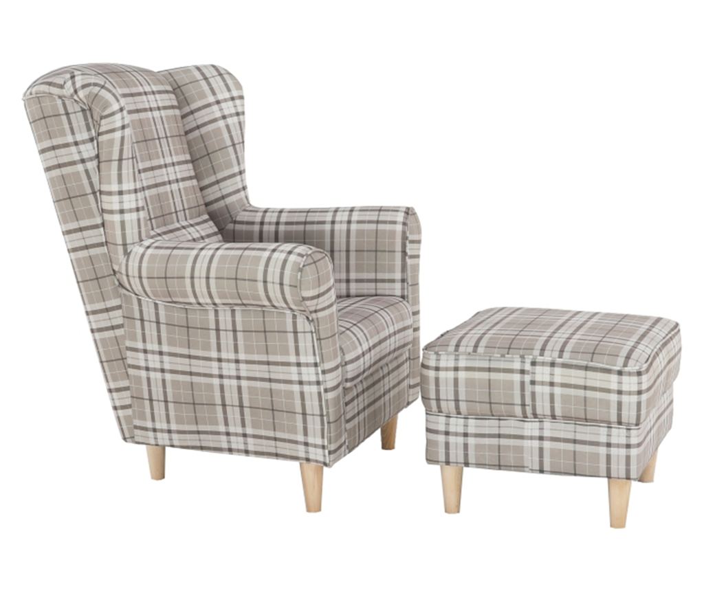 Set fotoliu cu taburet, din textil maro, Astrid, 86x72x105 cm - 10