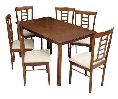 Asztal és 6 szék készlet barna dió bézs Oleg 135x80x74 cm