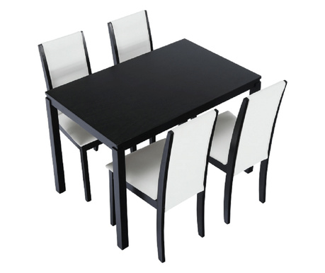 Set masa si 4 scaune negre piele eco alba Venis 110x70x74 cm, 44x48x90 cm