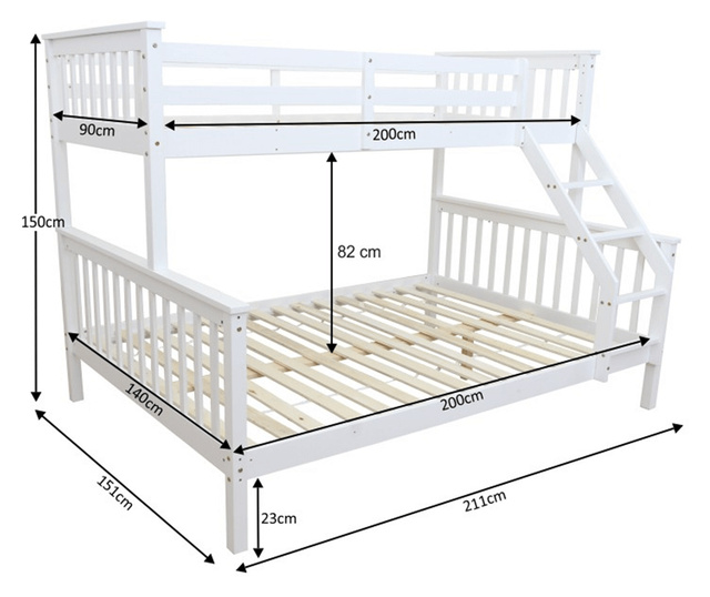 Bagheera bijeli drveni krevet na kat 90x200 cm