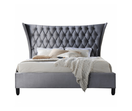 Siva postelja s tekstilnim oblazinjenjem Alesia 180x200 cm