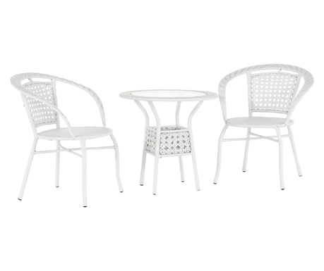 Set mobilier gradina 1+2 rattan sintetic alb Jenar 63x60 cm, 65x62x77 cm