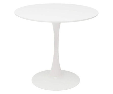 Miza z okroglo mdf ploščo v beli barvi in kovinsko nogo Reventon 80x72 cm