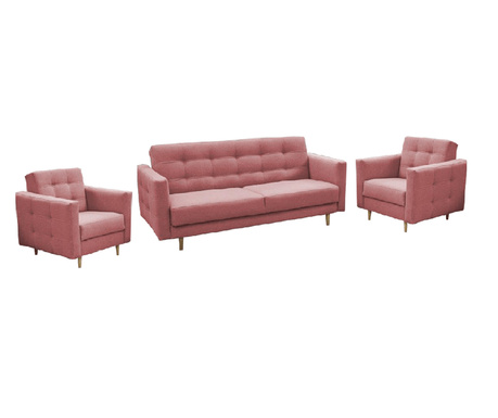 3 darabos szett, 1 kanapé és 2 fotel, rózsaszín textil kárpit Amedia 207x124x92 cm