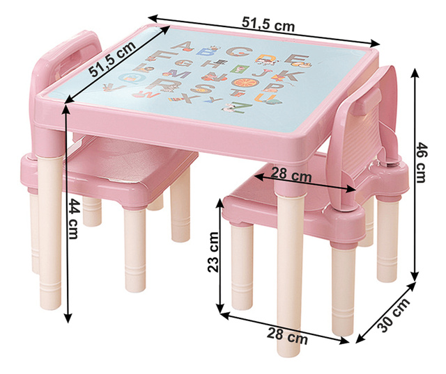 Set dječji stol i 2 stolice ružičasto svijetlo plavi Balto 51,5x51,5x44 cm